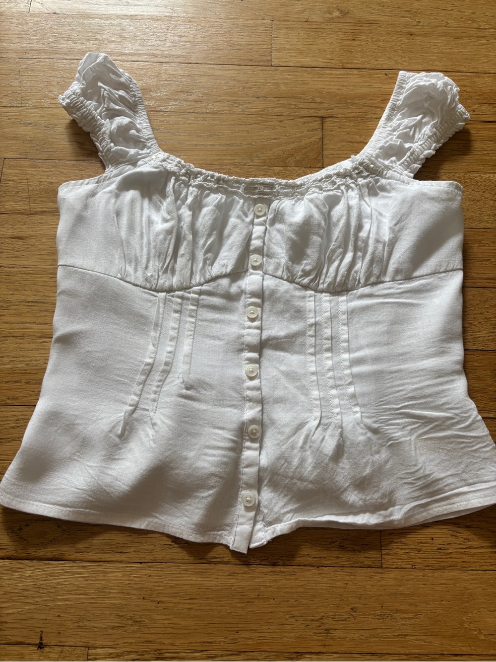 Hollister White Button-Front Ruching Tank